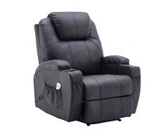 MCombo Elektrisch Massagesessel Relaxsessel Fernsehsessel Liegefunktion Vibration Heizung (Schwarz)