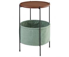 Amazon Marke - Rivet Meeks Runder Beistelltisch mit Ablagekorb, Nussbaum und petrolfarbener Stoff