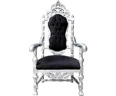 Casa Padrino Barock Thron Sessel Schwarz/Silber Königssessel - Hochzeitssessel - Riesensessel