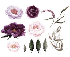 GRAZDesign Wandtattoo Blumen Pfingstrose Vintage - violett Weiss Blumenmuster Tapete Schlafzimmer Wandaufkleber über Sofa Bett Kommode/Blattgröße 150x60cm