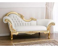 SIMONE GUARRACINO LUXURY DESIGN Recamiere Französischer Barock Stil Chaiselongue-Sofa Blattgold Kunstleder weiß Crystal Sw Knöpfe