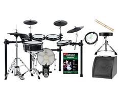 XDrum DD-650 Mesh E-Drum Kit Live Set - elektronisches Schlagzeug mit echter HiHat - 14 Snare-Pad und 14 Kick-Pad aus Holz - inklusive Rack, Hocker, Monitor, Kabel und Sticks - Black Sparkle