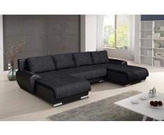 Wohnlandschaft Eckcouch Ecksofa Otis - Big Sofa, Couch mit Schlaffunktion und Bettkasten, U-Sofa, U-Form (Schwarz + Schwarz (Madryt 1100 + Berlin 02))