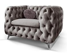 Chesterfield Sofa Couch Stoff Samt 3 Sitzer 2 Sitzer Sessel 1 Sitzer Designer Möbel Emma (1-Sitzer, Silber-Grau)