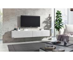 Wuun® TV Board hängend/8 Größen/5 Farben/160cm Matt Weiß- Weiß-Hochglanz/Lowboard Hängeschrank Hängeboard Wohnwand/Hochglanz & Naturtöne/Somero