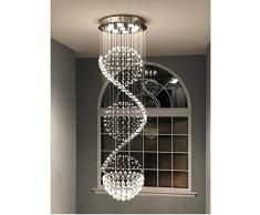 A1A9 Moderner Spiralkugel Kristallleuchter, Spectacular Droplet Deckenleuchte, Klare K9 Kristallkugel Pendelleuchte für Wohnzimmer Eingangsbereich Flur Foyer Romantisches Dekor, Größe: D50cm H180cm