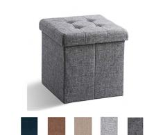 Zedelmaier Sitzhocker mit Stauraum, Fußbank Truhen Aufbewahrungsbox faltbar belastbar bis 300 kg, Leinen, 38 x 38 x 38 cm (Dunkelgrau)