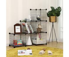 SONGMICS Steckregal aus Drahtgitter individuell aufstellbar Cube Sideboard Regalschrank 93 x 31 x 93 cm Schwarz LPI111H