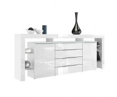 Vladon Sideboard Kommode Lima Nova V2, Korpus in Weiß matt/Front in Weiß Hochglanz
