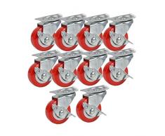 Casters 10 Stück Polyurethan Universalrollen mit Bremse 1.5 Lenkrolle Möbelrollen 2 Rollen für Palettenmöbel Kaffeetisch Kabinettsitz Transportrollen mit Schrauben