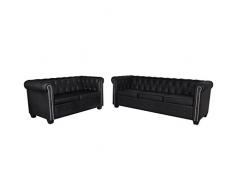 Festnight Chesterfield Sofaset Wohnzimmersofa Couch Loungesofa 2-Sitzer-Sofa und 3-Sitzer-Sofa Kunstlederbezug Schwarz