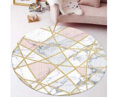 DEAR-JY Runder Teppich,Nordische Moderne Marmor Muster Gold Line Cross Wohnzimmer Teppich,Geeignet Für Schlafzimmer Wohnzimmer Balkon Couchtisch Veranda Dekorative Teppiche,Rosa,140cmDiameter