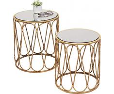 Kare Design Beistelltisch Bamboo Loop (2/Set), filigraner Beistelltisch in Bambus Optik im 2er Set, runder Tisch in Naturfarbe, verspiegelte Glasplatte (H/B/T) 46 38 38