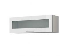 LIVATHA Küchen-Klapphängeschrank MÜNCHEN - Mit Glasklappe - 1-türig - Breite 100 cm - Hochglanz Weiß