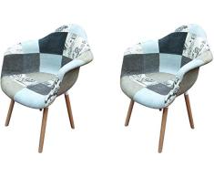N/A 2er Set Patchwork-Sessel mit Rückenlehne Weiches Kissen Moderne Leinenstühle für Wohnzimmer, Esszimmer, Schlafzimmer (Grau)