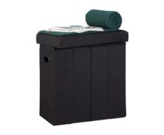 Relaxdays Faltbarer Sitzhocker, HxBxT: 49,5 x 46 x 25,5 cm, mit Stauraum, Griffe, Leinen, Polyester, MDF, schwarz