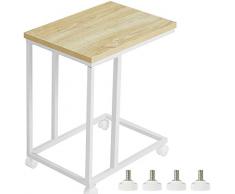 MSmask Beistelltisch Sofa Kleine Kaffeetisch Wohnzimmer Laptoptisch Couchtisch 4 Wohnzimmertisch auf Rollen Industrie-Design Tischpltte aus Holz (Weiß + Hell Eiche)