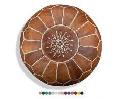 Marokkanischer Echtleder Pouf - Cognac Braun - Handgefertigt - gefüllt geliefert - Ottoman Sitzsack Fußhocker …