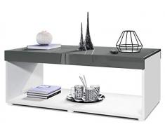 Vladon Couchtisch Wohnzimmertisch Pure mit Zwei großen Ablageflächen, Korpus in Weiß matt/Tischplatte und Blenden in Grau Hochglanz | Große Farbauswahl