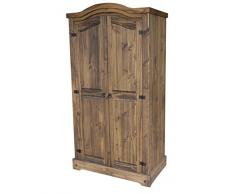 Brasilmoebel® Kleiderschrank Rio Classico mit 2 Türen mit Kleiderstange - Pinie Massivholz Brasilmöbel Eiche antik - in vielen verschiedenen Farben - edles Pinienholz - massiv aus nachhaltiger Forstwirtschaft - Schlafzimmer Pinienmöbel