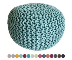 ANTARRIS Sitz-Hocker Deko-Hocker Fuß-Ablage Pouf Sitzpouf Sitzpuff Grobstrick Optik Ø 45 cm x 30 cm, 100% Handarbeit extra schadstofffreie Füllung - extra fest und hart (Mint)