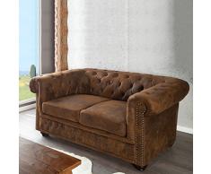 CAGÜ EDLER DESIGNKLASSIKER 2er SOFA [WINCHESTER] BRAUN aus KUNSTLEDER im KLASSISCH ENGLISCHEN CHESTERFIELD-STIL, NEU!