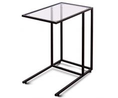 COSTWAY Beistelltisch Glas, Sofatisch Metall, Kaffeetisch eckig, Telefontisch Wohnzimmer, Glastisch Sicherheitsglas