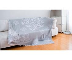 Carenesse Tagesdecke Barock Grau, 180 x 220 cm, Hochwertige Doubleface Decke aus 100% Baumwolle mit Kurzen Fransen, Wohndecke, Sofa-Überwurf, Bettüberwurf, Couchdecke, Bedspread, Plaid