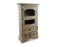 Balinesische Vitrine mit DREI Schubladen, Küchen- Esszimmerschrank, Landhausstil, aus Bali (Handarbeit) (Whitewash/weiß)