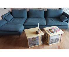 Schallplatten-Tisch / Record-Table - Vinyl Aufbewahrung für LP, 12, 10, 7 - Echtholz - Vinyl Schuber - Couchtisch Hocker mit Klappe - FloMi - Made in Germany
