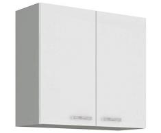 Küchen Hängeschrank 80 cm Bianca Weiss Hochglanz + Grau Küchenzeile Küchenblock