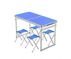 Campingtisch Klapptisch Gartentisch Klapptisch Gürtel Regenschirm Loch Stoffhocker Belastbar 150kg Aluminiumlegierung Zwei Farben 120x60x55-70cm Verwendet Als Gartentisch (Color : Blue-B)