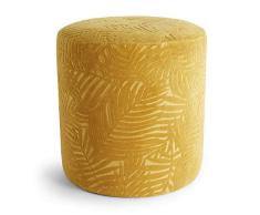 Beautify Jacquard Hocker aus Samt - Senfgelber Stoff - Blatt-Design - Puff/Sitz - Ankleidezimmer - Rund