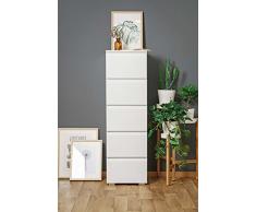 lifestyle4living Hochkommode weiß, schmal, 131 cm hoch, 5 Schubladen | Wohnzimmerkommode | Schubladenkommode | Flurkommode