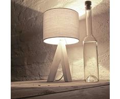 Bauhaus Stil Tischleuchte mit Holzfuß und grauem Stoffschirm E14 mit Kabelschalter Nachttischlampe Nachtleuchte für Schlafzimmer Wohnzimmer Leselicht