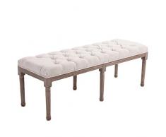 HOMCOM Polsterbank Sitzbank Lounge Sitzhocker Vintage Retro mit Knöpfen Sofa Couch Leinen + Holz beige 142 x 47 x 51 cm