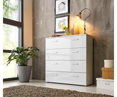 moebel-dich-auf Schubladen Kommode Sideboard Kommode Anrichte Mehrzweckschrank Highboard Schrank Malaga 3 mit 4 Schubkästen in Hochglanz weiß