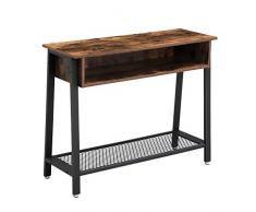 VASAGLE Konsolentisch im Industrie-Design, Flurtisch, stabile Konsole, Sideboard mit Gitterablage und offenem Fach, einfache Montage, Eingangsbereich, Wohnzimmer, Holzoptik Vintage LNT93X