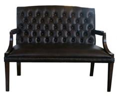 Casa Padrino Chesterfield Echtleder 2er Sitzbank mit Armlehnen Schwarz/Dunkelbraun 120 x 60 x H. 100 cm Möbel