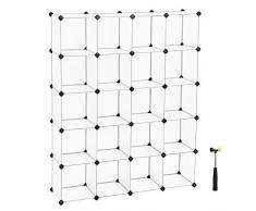 SONGMICS 20 Würfel DIY Regalsystem, stabiles Würfelregal, Steckregal aus PP-Kunststoff, Kleiderschrank, Schuhregal, Schlafzimmer, Keller, Büro, einfacher Aufbau, halbtransparent, weiß LPC720
