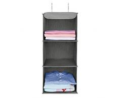 UMI. Essentials Hängeaufbewahrung, Kleiderschrank Organizer mit 3 Fächern, Hängender Stoffschrank mit Eisengestell, faltbares Hängeregal, Aufbewahrungssystem für Kleidung -grau