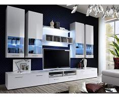 KRYSPOL Wohnwand ALFA II Anbauwand, Wohnzimmer-Set, Modern Design (Weiß/Weiß Hochglanz + Weiß Hochglanz)