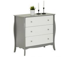 IDIMEX Kommode im Barockstil Antoinette, Sideboard Anrichte Schubladen Design Flur Diele, grau/weiß, 3 Schubladen im antik Barock Stil, Kiefer massiv