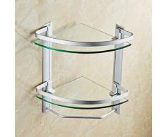 YXZQ Glas-Eckregal, mit Aluminiumschiene und Handtuchhalter (2-stufiges Hartglas, 7 mm dick), Wandhalterung für Badezimmer, silberner Sand gesprüht 5.30