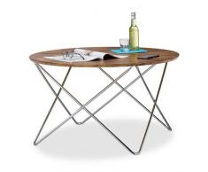 Relaxdays Beistelltisch rund, Couchtisch Vintage Look Holz, Metallgestell, Wohnzimmertisch klein, flach, HxBxT: 50x90x90 cm, natur