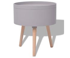 Festnight- Beistelltisch mit Serviertablett Wohnzimmertisch Seitentisch Couchtische Rund 39,5x44,5 cm Grau