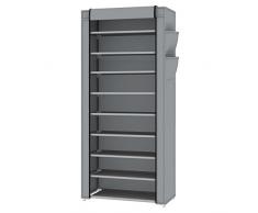 Intirilife Faltschrank 170x58x28 cm in ASCH GRAU - mit Reißverschluss Stoffschrank Kleiderschrank Schuhregal mit 9 Ablagefächern - Camping Steckschrank Textil Garderobe