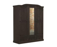 Dynamic24 3-türiger Kiefer Kleiderschrank New Mexico mit Spiegel kolonial