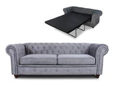 Schlafsofa Chesterfield Asti Bis 3-Sitzer, Sofa mit Schlaffunktion, Couch 3-er, Couchgarnitur, Sofagarnitur, Holzfüße, Polstersofa (Grau (Capri 09))