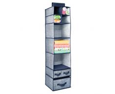 mDesign hängender Stoffschrank aus Kunstfaser – 7 Fächer und 3 Schubladen – Hängeschrank aus Stoff für das Kinderzimmer – perfekt auch als Hängeregal für Kleidung, Gürtel, Clutches – dunkelblau